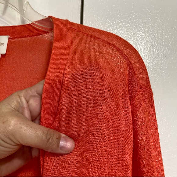 Chicos Light Knit Orange Ruched Cardigan Sweater Chicos 1 Women Medium 8 - Picture 10 of 16